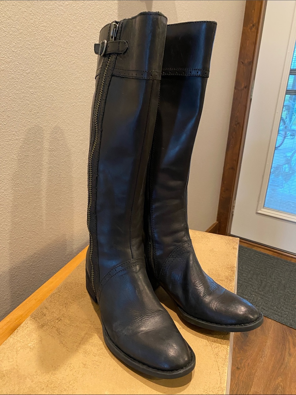 Born Black Tall Leather Over-the-Knee Boots with Side Zip